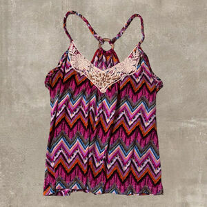 No Boundaries Zigzag Beaded Halter Tank Boho Y2K Festival Top Juniors M